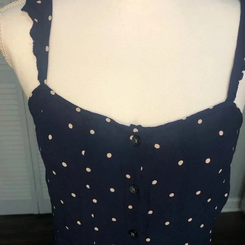 Madewell Boho Ruffle-strap Navy Polka Dot Button Down Sleeveless Sundres… - Picture 8 of 15